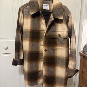 Old Navy Brown and Cream Checkered Coat